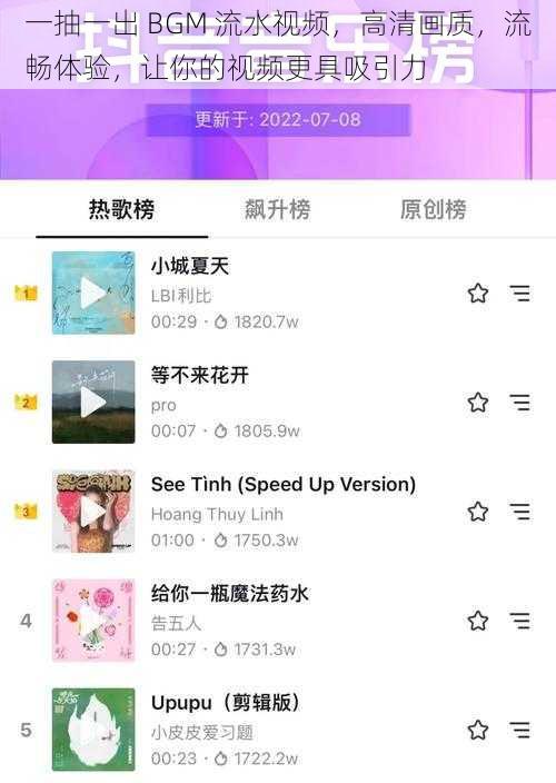 一抽一出 BGM 流水视频，高清画质，流畅体验，让你的视频更具吸引力