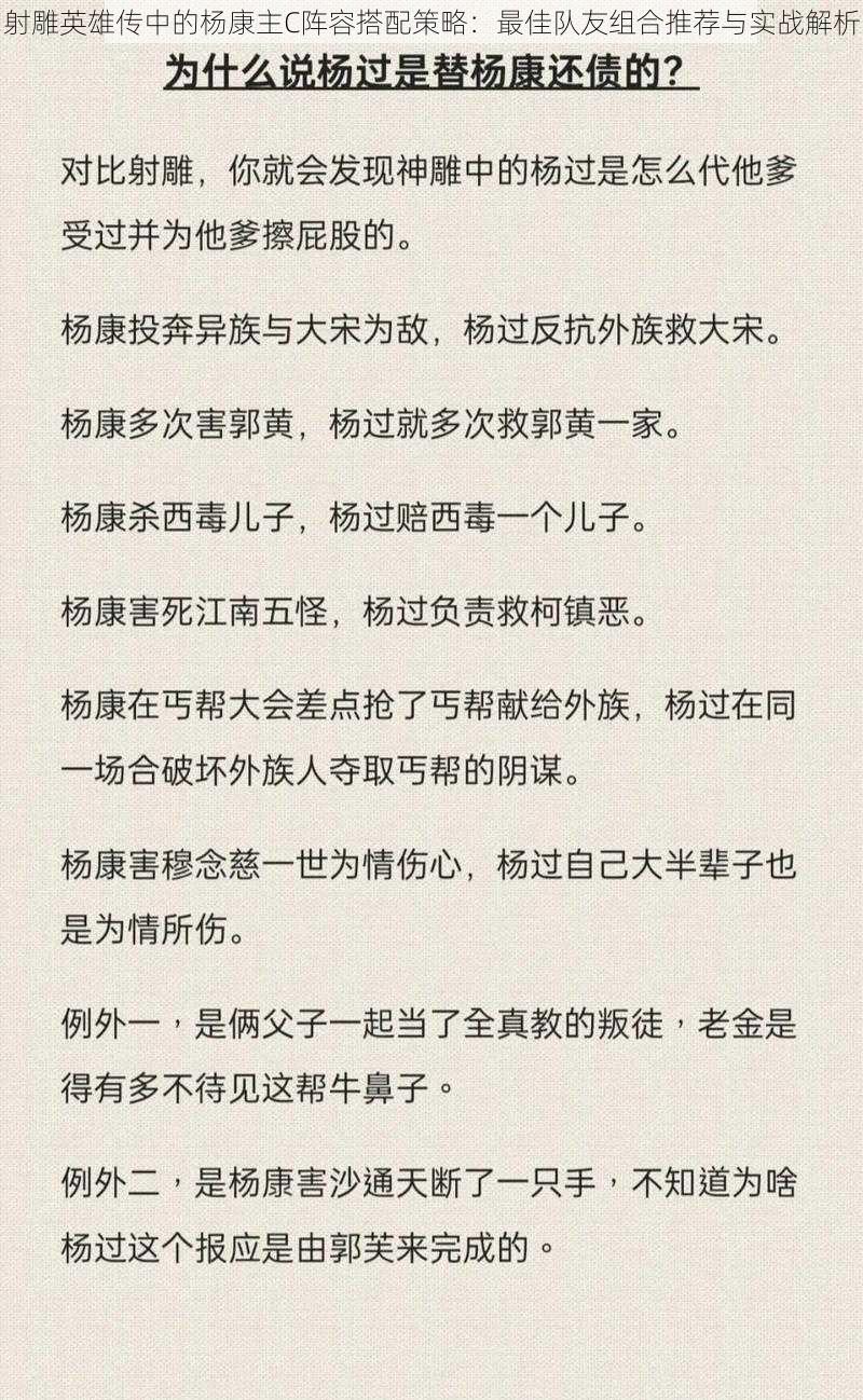 射雕英雄传中的杨康主C阵容搭配策略：最佳队友组合推荐与实战解析