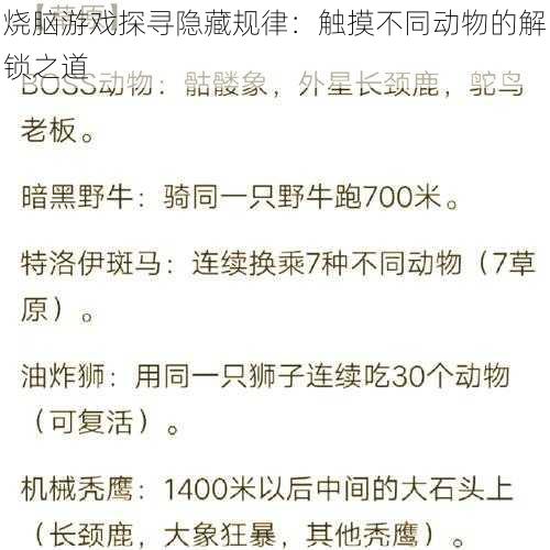 烧脑游戏探寻隐藏规律：触摸不同动物的解锁之道