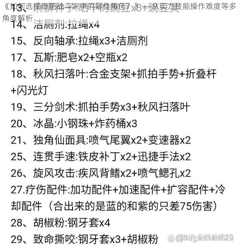 《如何选择奇葩战斗家中的最佳角色？》——从实力技能操作难度等多角度解析