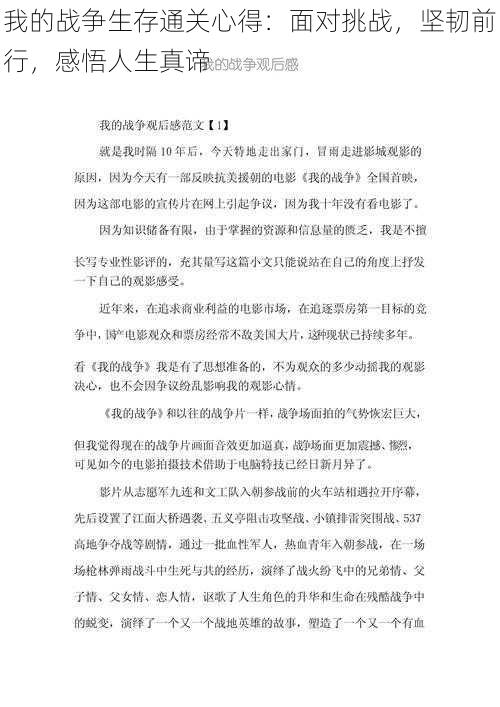 我的战争生存通关心得：面对挑战，坚韧前行，感悟人生真谛