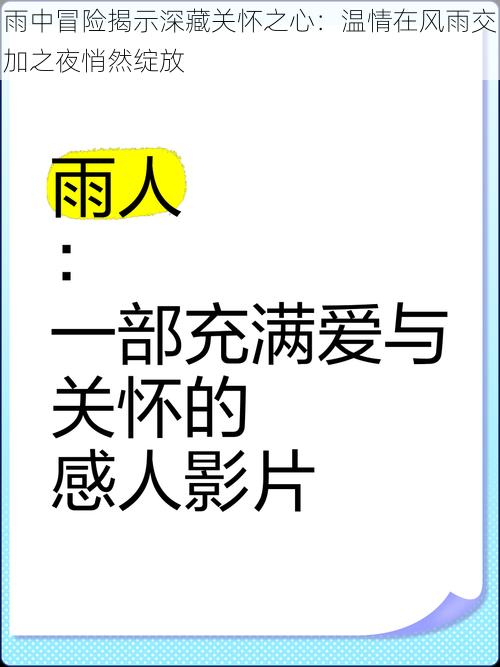 雨中冒险揭示深藏关怀之心：温情在风雨交加之夜悄然绽放