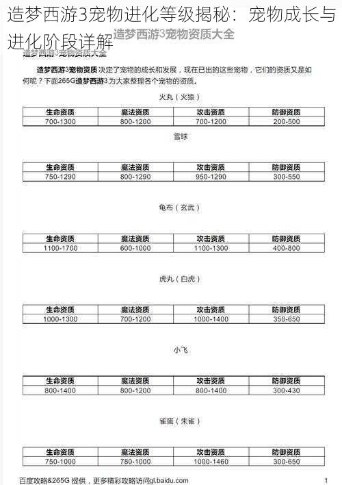 造梦西游3宠物进化等级揭秘：宠物成长与进化阶段详解